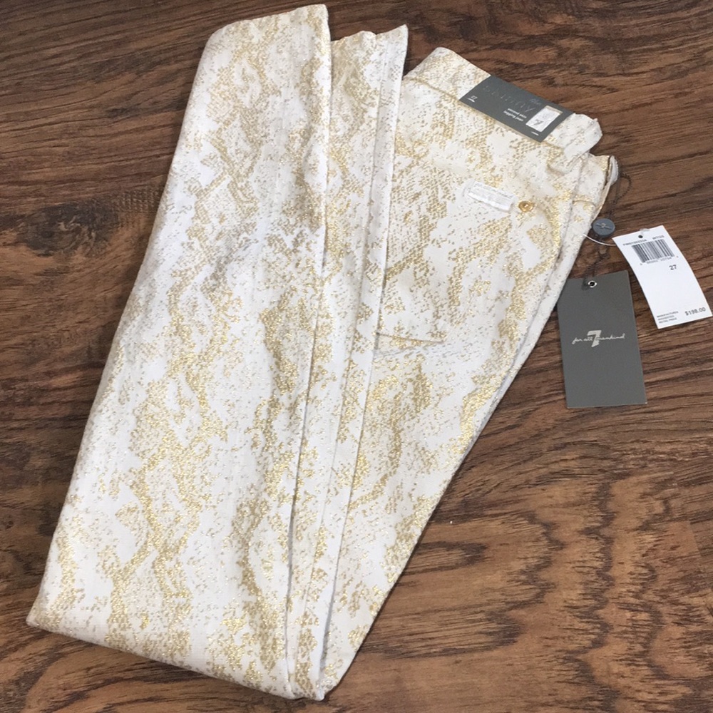 7 For All Mankind White with Gold Skinny Jeans